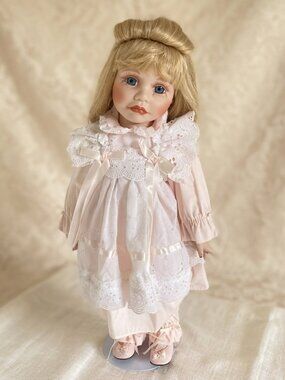 VTG 1992 Hamilton Collection Heather Porcelain Doll Joke Grobben 18" Pink Dress